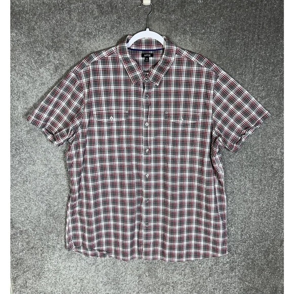 Apt 9 Short Sleeve Plaid Button Up Shirt Mens Size XXL Gray Red White Pockets - Picture 1 of 8